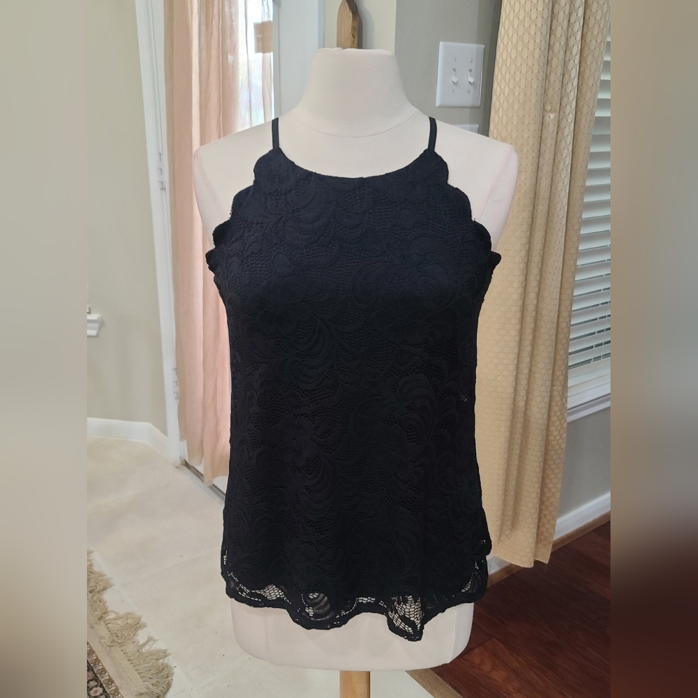 NWT Sz.Sm BCX Black Lace Halter Top